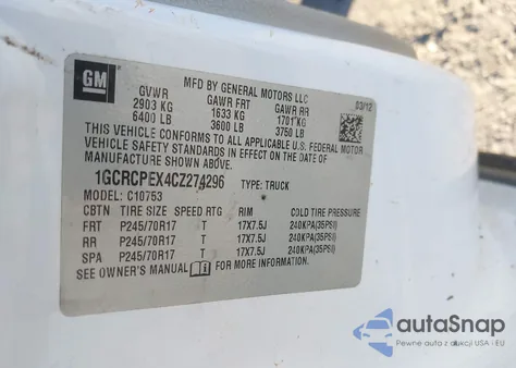 2012 Chevrolet Silverado 1500 Work Truck from USA, damaged, VIN 1GCRCPEX4CZ274296